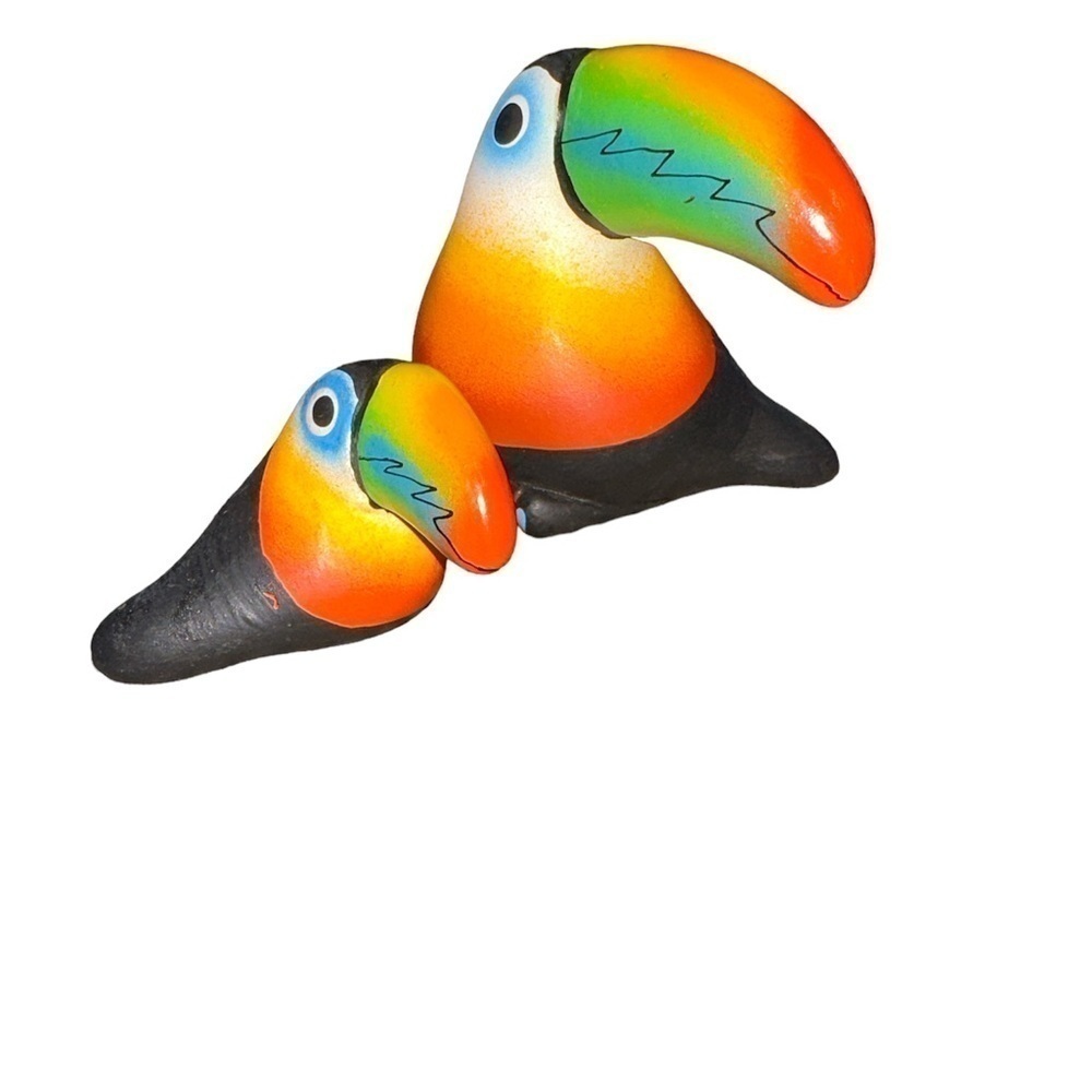 2 Toucan Clay Pottery figurine Gloria a Dios Costa Rica 3.5” long 2.5” - Picture 2 of 8